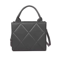 Sac à main noir matelassé en larges losanges, anse rigide et bandoulière fine, vu de face