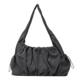 Sac hobo en nylon froncé gris anthracite, cordons de serrage latéraux et large anse d'épaule