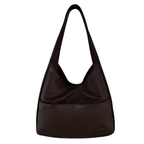 Déclinaison brun chocolat du même hobo, de face, anse large et base structurée bien nette