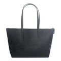 Tote noir en cuir végan grainé, fermeture à glissière et longues anses fines, vu de face