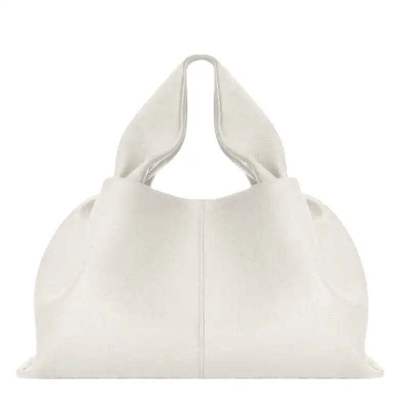 Écru lumineux pour ce sac nuage souple, anse courte intégrée et soufflets froncés, vu de face