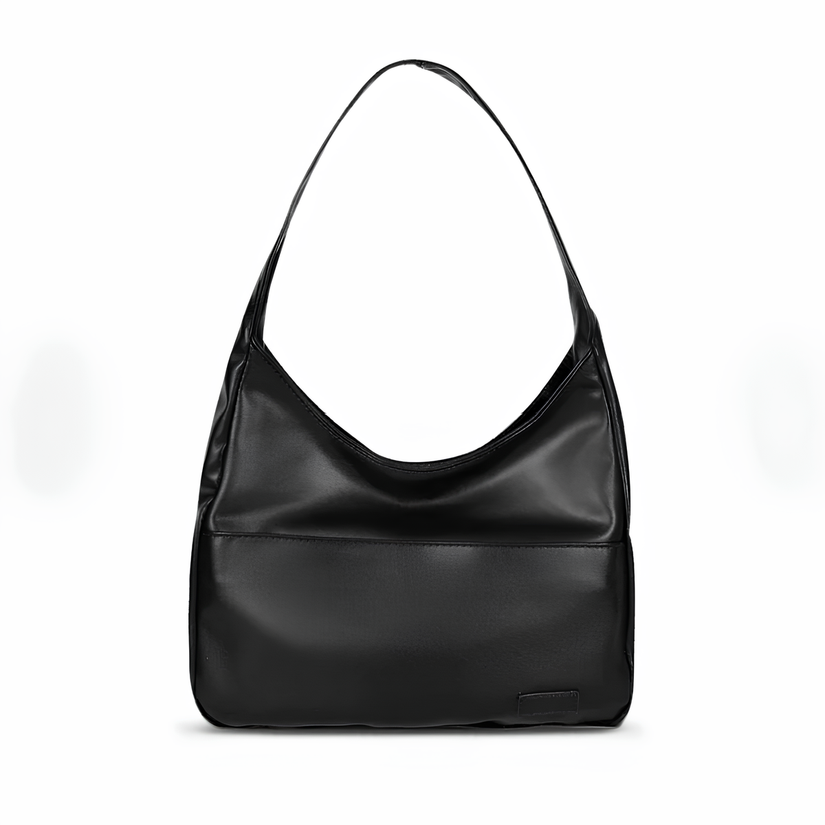 Modèle noir du même hobo, vu de face, ligne épurée et petite étiquette cousue en bas à droite