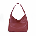 Hobo rouge bordeaux en cuir végan lisse, vu de face, anse unique et bandeau inférieur rapporté