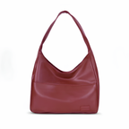 Hobo rouge bordeaux en cuir végan lisse, vu de face, anse unique et bandeau inférieur rapporté
