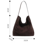 Schéma coté du sac brun, repères de hauteur, de largeur et de profondeur tracés autour de lui