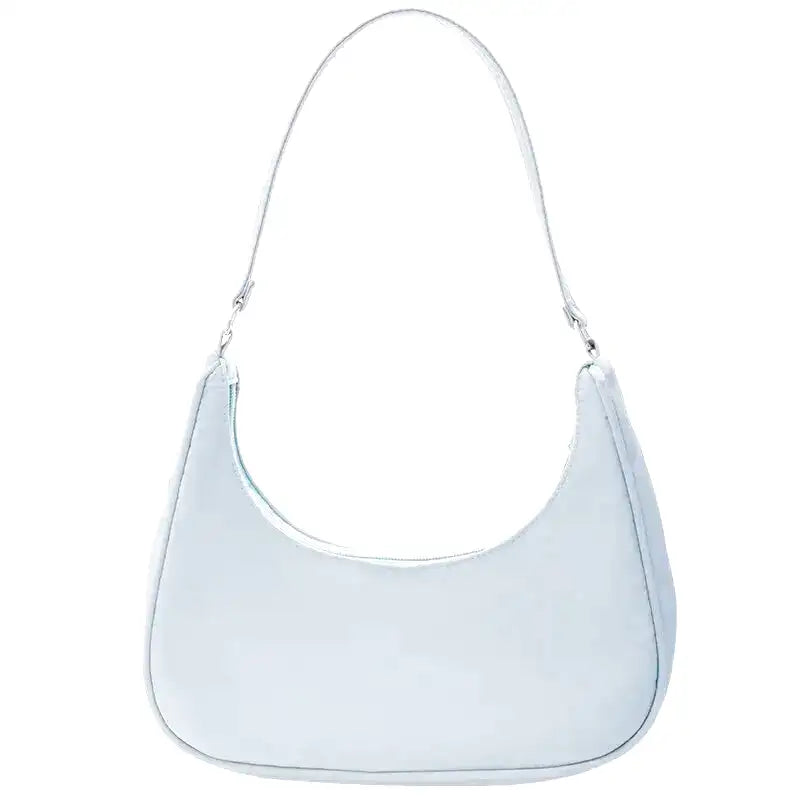 Bleu ciel très clair, sac demi-lune compact à anse courte et boucle argentée réglable
