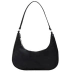 Petit sac hobo noir à anse d'épaule courte et fermeture à glissière argentée, fond arrondi